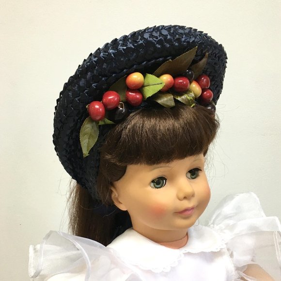 Vintage Black Straw Hat with Cherries by "Dayne Taylor" - Picture 1 of 6